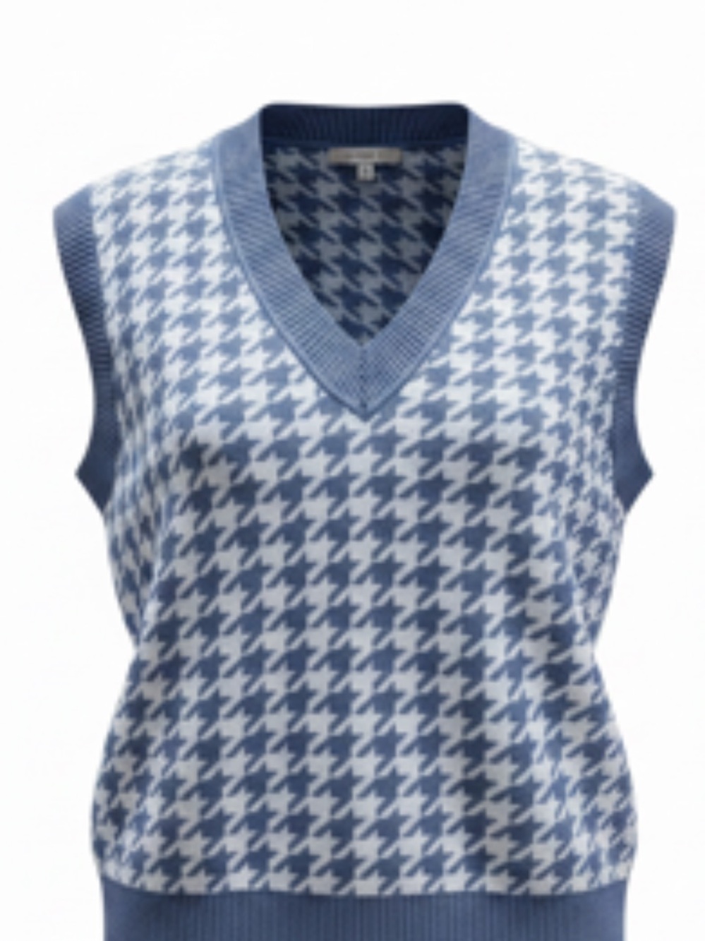 Papaya Light Blue and White Houndstooth V-Neck Sweater Vest